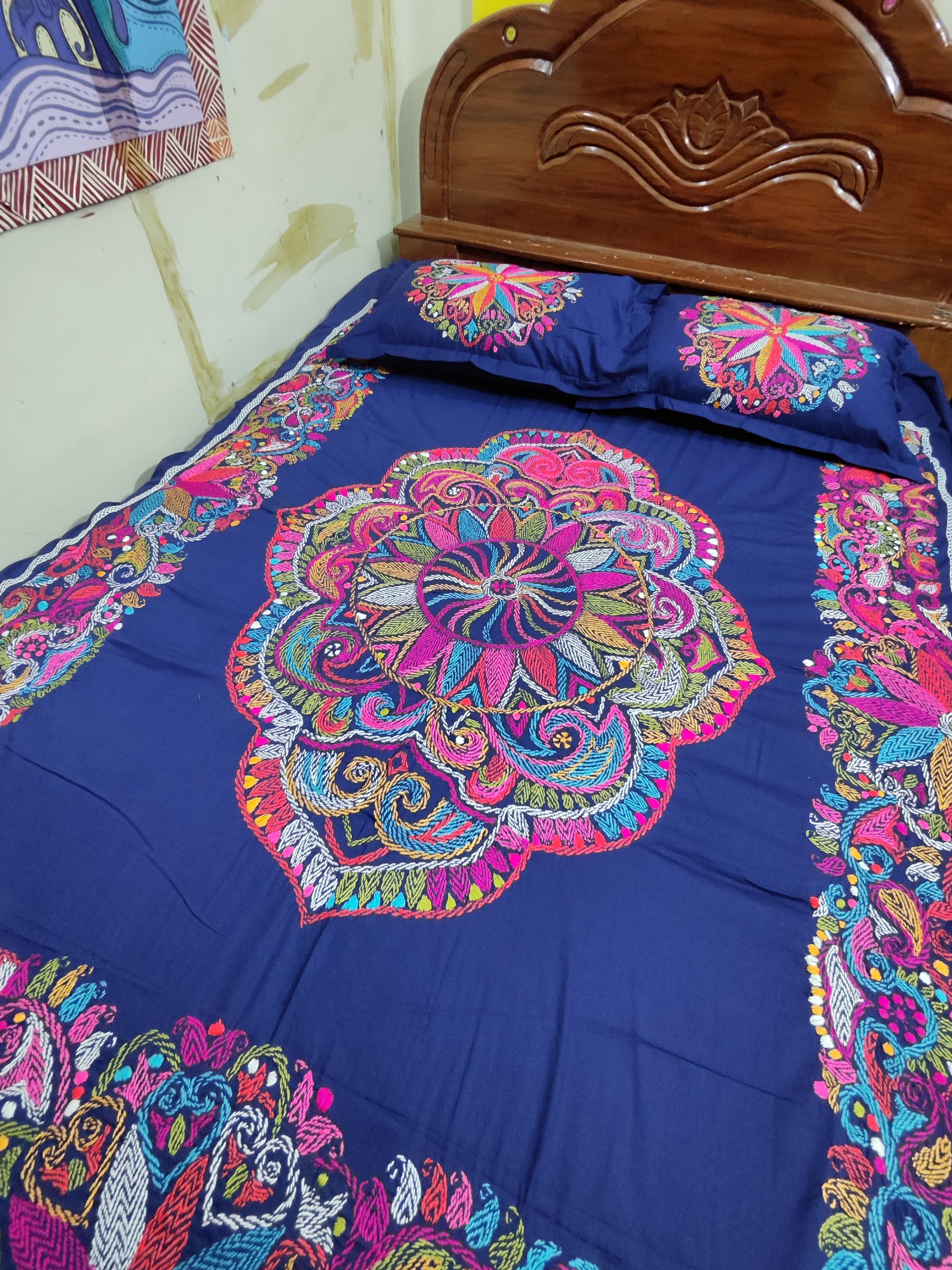 Vibrant Mandala Print Royal Blue Bedsheet Set - Image 6