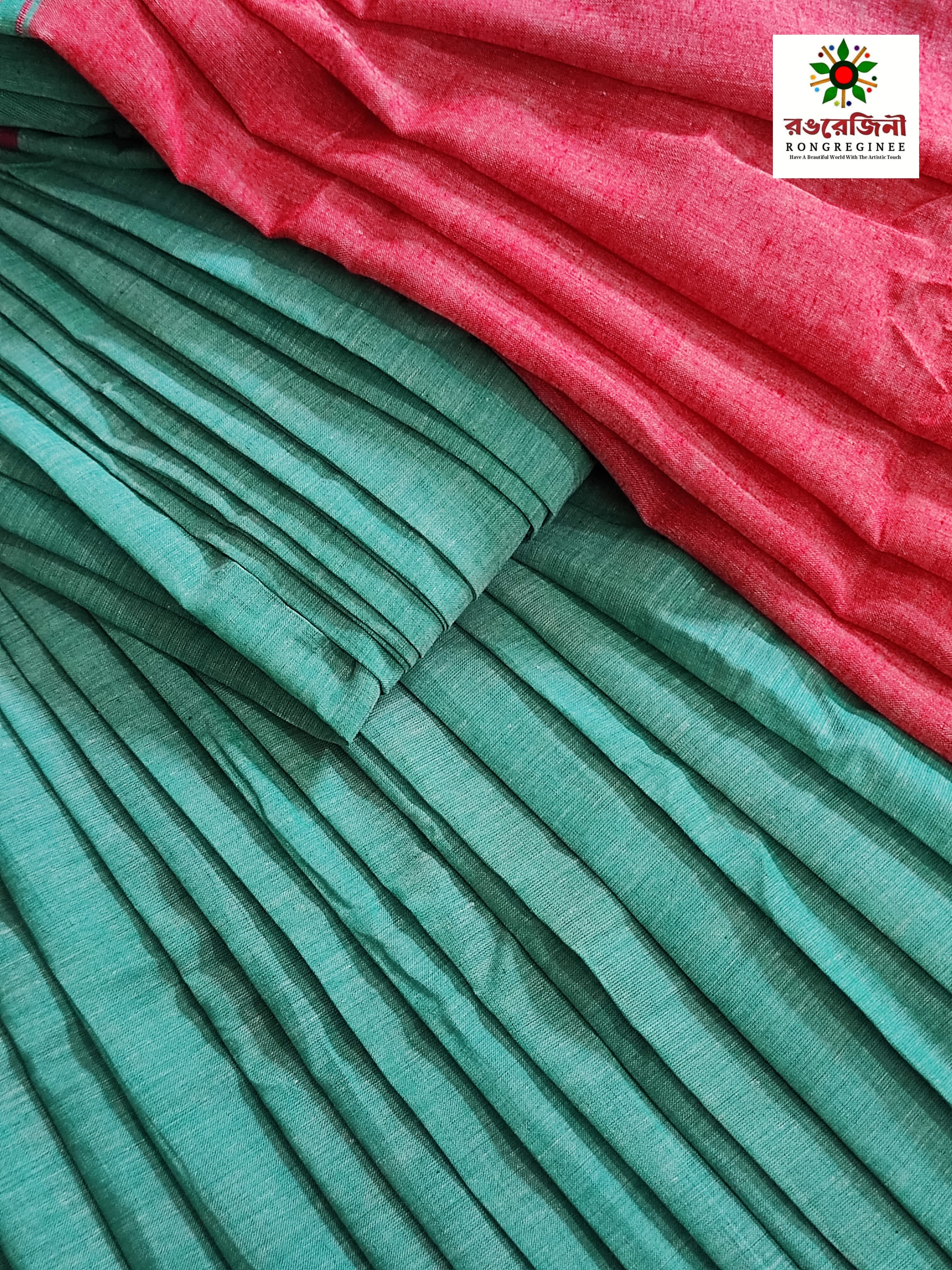 Premium Tangail Handloom Cotton Saree_ Mint Green With Maroon Border - Image 4